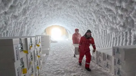 PNRA_IPEV Scientists dug up the ancient ice and stored it inside frozen caves on the ice sheet